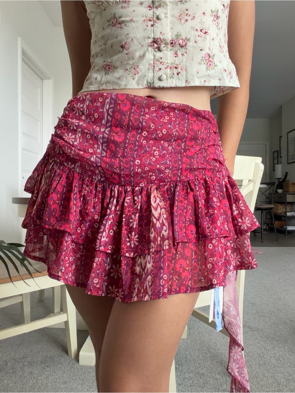Cider Pink Tiered Ruffle Mini Skirt